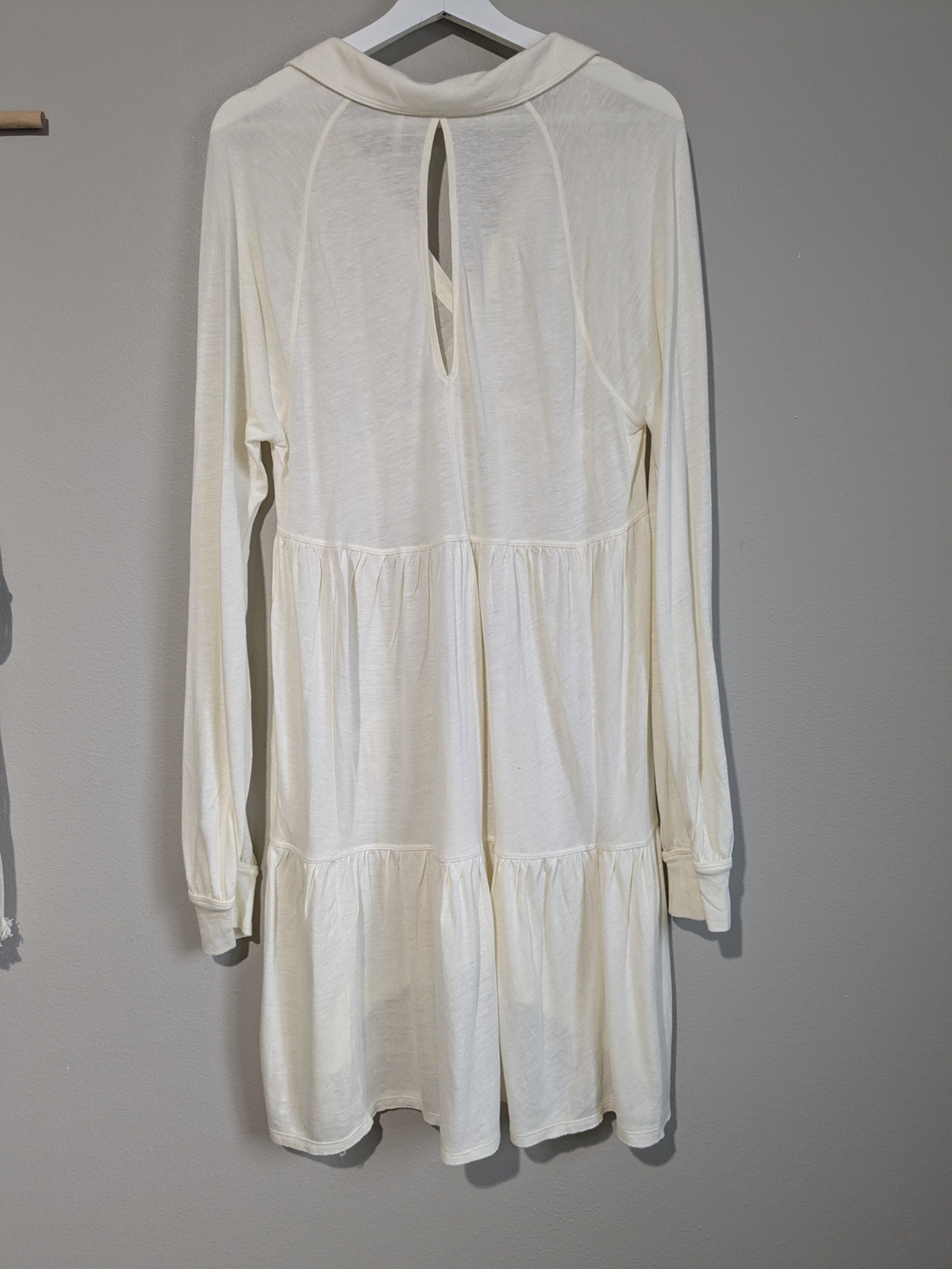 Free People Best Girl Cream Long-Sleeve Button Keyhole Tiered Tunic Top Dress M - Picture 12 of 13